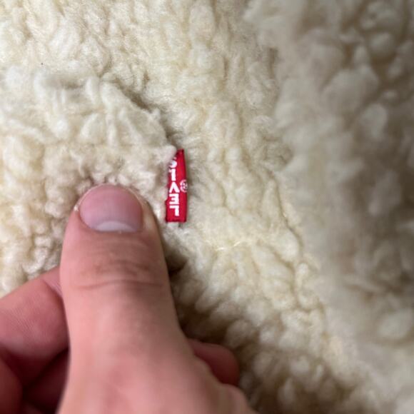 Levi's Premium Jacket Red Tab Cream Womens L Sherpa Fleece Deep Pile Trucker - Picture 10 of 10
